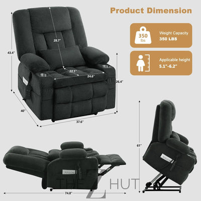 Electric Power Large Lift Recliner Chair Sofa with Massage and Heat for Elderly, Oversized Lay Flat Dual Motor Infinite Position Recliner Chair, Side Pockets, Cup Holders, USB Ports (Brown) THE Z HUT