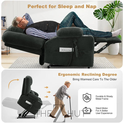 Electric Power Large Lift Recliner Chair Sofa with Massage and Heat for Elderly, Oversized Lay Flat Dual Motor Infinite Position Recliner Chair, Side Pockets, Cup Holders, USB Ports (Brown) THE Z HUT