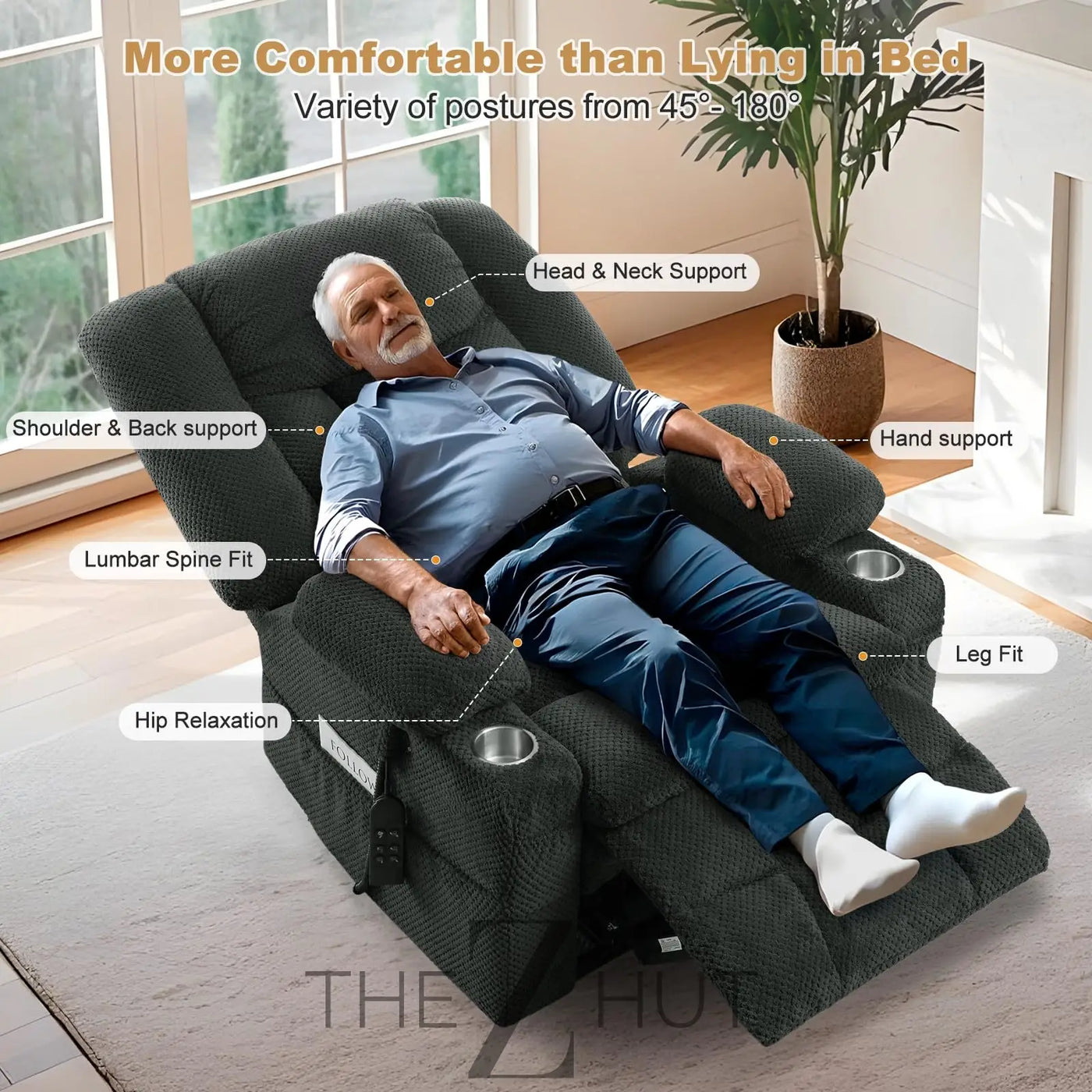 Electric Power Large Lift Recliner Chair Sofa with Massage and Heat for Elderly, Oversized Lay Flat Dual Motor Infinite Position Recliner Chair, Side Pockets, Cup Holders, USB Ports (Brown) THE Z HUT