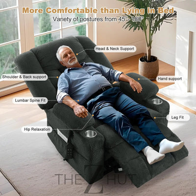 Electric Power Large Lift Recliner Chair Sofa with Massage and Heat for Elderly, Oversized Lay Flat Dual Motor Infinite Position Recliner Chair, Side Pockets, Cup Holders, USB Ports (Brown) THE Z HUT