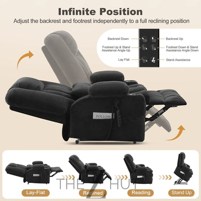 Electric Power Large Lift Recliner Chair Sofa with Massage and Heat for Elderly, Oversized Lay Flat Dual Motor Infinite Position Recliner Chair, Side Pockets, Cup Holders, USB Ports (Brown) THE Z HUT