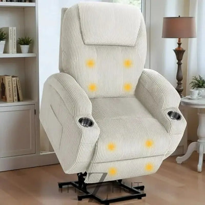 Electric Power Lift Recliner Chair with Massage for Elderly Corduroy Fabric Recliner Single Sofa with Cup Holders, Side Pockets and Remote Control for Living Room Bedroom (Green) THE Z HUT