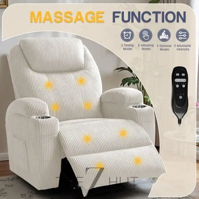 Electric Power Lift Recliner Chair with Massage for Elderly Corduroy Fabric Recliner Single Sofa with Cup Holders, Side Pockets and Remote Control for Living Room Bedroom (Green) THE Z HUT