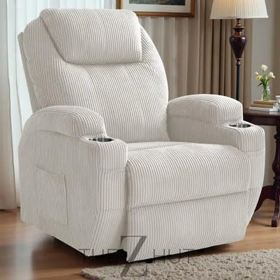 Electric Power Lift Recliner Chair with Massage for Elderly Corduroy Fabric Recliner Single Sofa with Cup Holders, Side Pockets and Remote Control for Living Room Bedroom (Green) THE Z HUT