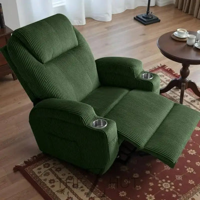 Electric Power Lift Recliner Chair with Massage for Elderly Corduroy Fabric Recliner Single Sofa with Cup Holders, Side Pockets and Remote Control for Living Room Bedroom (Green) THE Z HUT