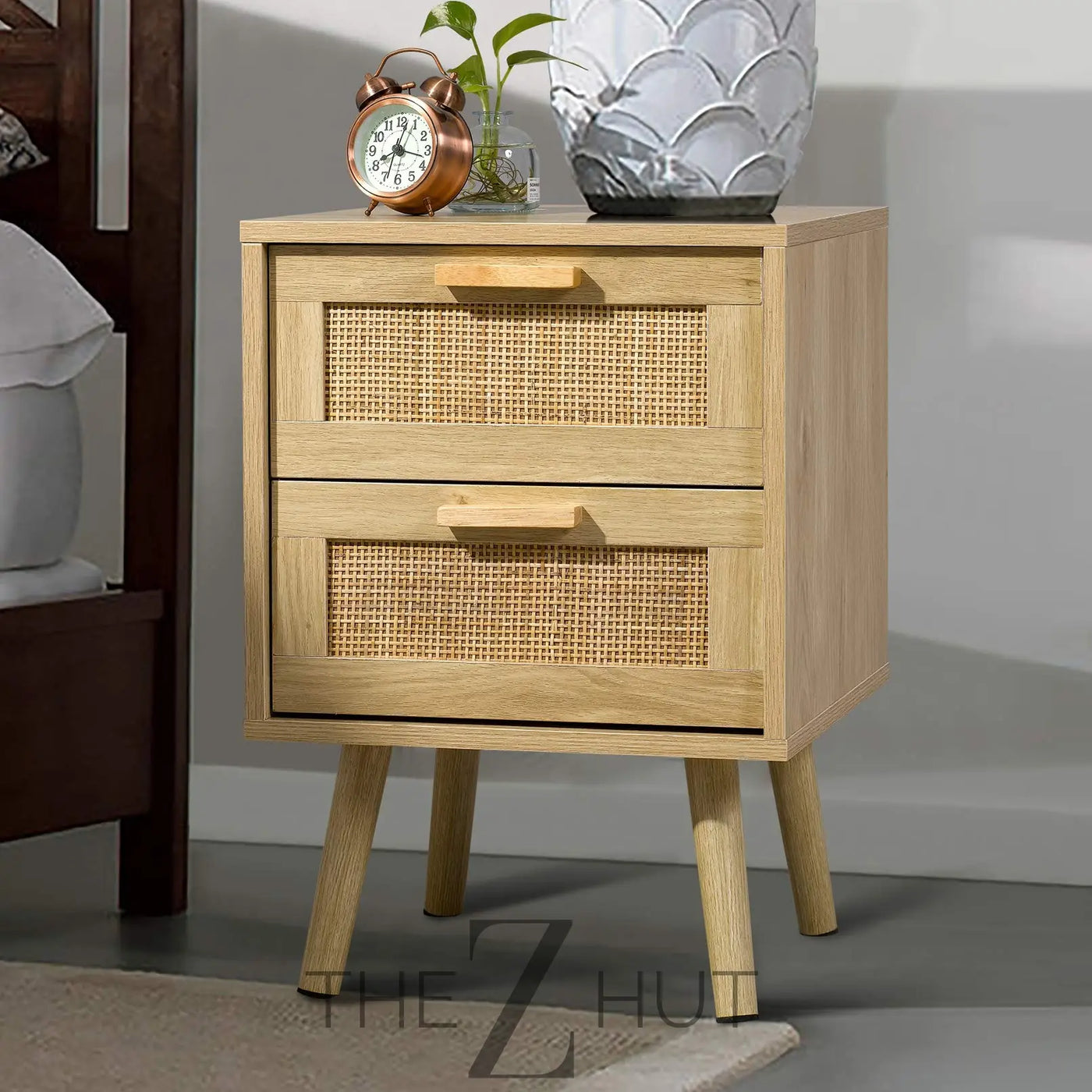 Finnhomy Nightstand, End Table, Side Table with 2 Hand Made Rattan Decorated Drawers, Nightstands Set of 2, Wood Accent Table with Storage for Bedroom, Natural, 2 Pack THE Z HUT