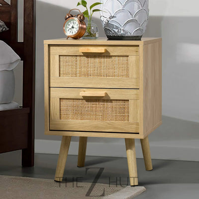 Finnhomy Nightstand, End Table, Side Table with 2 Hand Made Rattan Decorated Drawers, Nightstands Set of 2, Wood Accent Table with Storage for Bedroom, Natural, 2 Pack THE Z HUT