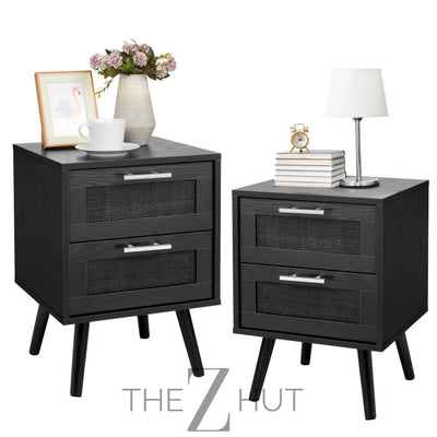 Finnhomy Nightstand, End Table, Side Table with 2 Hand Made Rattan Decorated Drawers, Nightstands Set of 2, Wood Accent Table with Storage for Bedroom, Natural, 2 Pack THE Z HUT