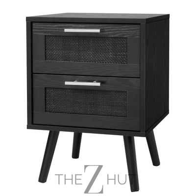 Finnhomy Nightstand, End Table, Side Table with 2 Hand Made Rattan Decorated Drawers, Nightstands Set of 2, Wood Accent Table with Storage for Bedroom, Natural, 2 Pack THE Z HUT