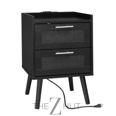 Finnhomy Nightstand, End Table, Side Table with 2 Hand Made Rattan Decorated Drawers, Nightstands Set of 2, Wood Accent Table with Storage for Bedroom, Natural, 2 Pack THE Z HUT