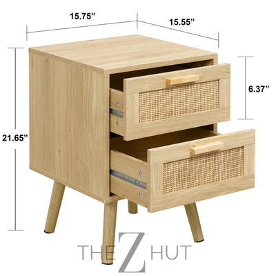 Finnhomy Nightstand, End Table, Side Table with 2 Hand Made Rattan Decorated Drawers, Nightstands Set of 2, Wood Accent Table with Storage for Bedroom, Natural, 2 Pack THE Z HUT