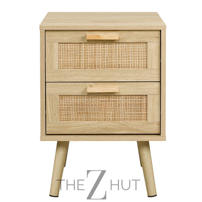 Finnhomy Nightstand, End Table, Side Table with 2 Hand Made Rattan Decorated Drawers, Nightstands Set of 2, Wood Accent Table with Storage for Bedroom, Natural, 2 Pack THE Z HUT