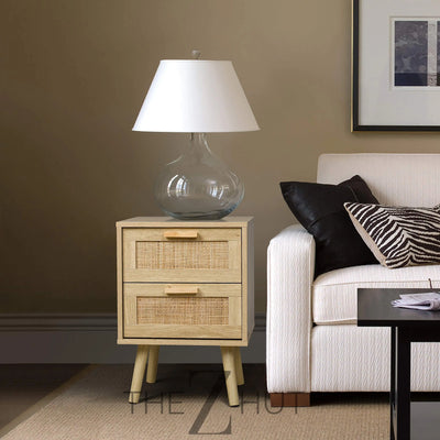 Finnhomy Nightstand, End Table, Side Table with 2 Hand Made Rattan Decorated Drawers, Nightstands Set of 2, Wood Accent Table with Storage for Bedroom, Natural, 2 Pack THE Z HUT