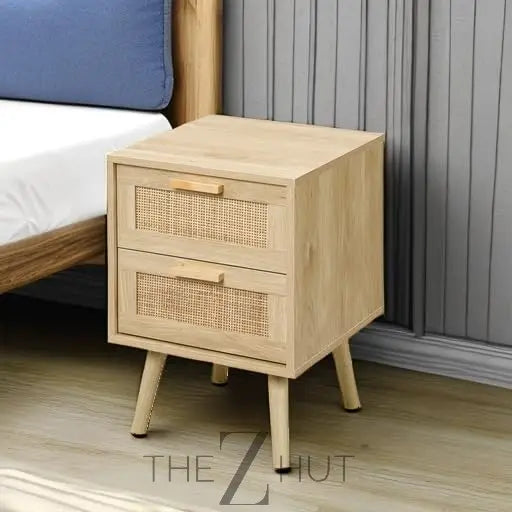 Finnhomy Nightstand, End Table, Side Table with 2 Hand Made Rattan Decorated Drawers, Nightstands Set of 2, Wood Accent Table with Storage for Bedroom, Natural, 2 Pack THE Z HUT