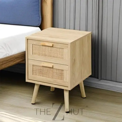 Finnhomy Nightstand, End Table, Side Table with 2 Hand Made Rattan Decorated Drawers, Nightstands Set of 2, Wood Accent Table with Storage for Bedroom, Natural, 2 Pack THE Z HUT