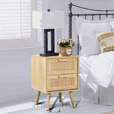 Finnhomy Nightstand, End Table, Side Table with 2 Hand Made Rattan Decorated Drawers, Nightstands Set of 2, Wood Accent Table with Storage for Bedroom, Natural, 2 Pack THE Z HUT