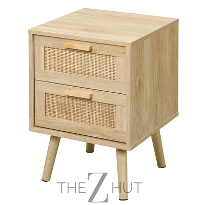 Finnhomy Nightstand, End Table, Side Table with 2 Hand Made Rattan Decorated Drawers, Nightstands Set of 2, Wood Accent Table with Storage for Bedroom, Natural, 2 Pack THE Z HUT