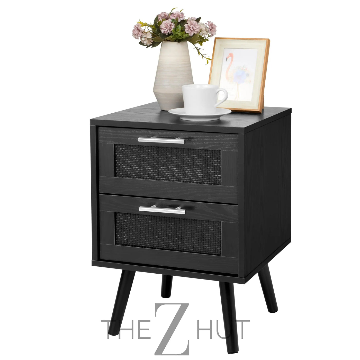 Finnhomy Nightstand, End Table, Side Table with 2 Hand Made Rattan Decorated Drawers, Nightstands Set of 2, Wood Accent Table with Storage for Bedroom, Natural, 2 Pack THE Z HUT