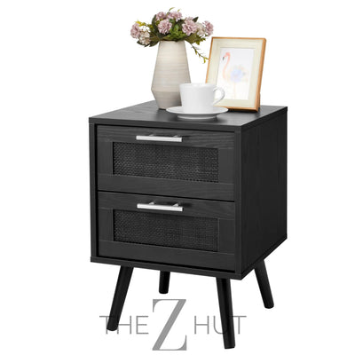 Finnhomy Nightstand, End Table, Side Table with 2 Hand Made Rattan Decorated Drawers, Nightstands Set of 2, Wood Accent Table with Storage for Bedroom, Natural, 2 Pack THE Z HUT