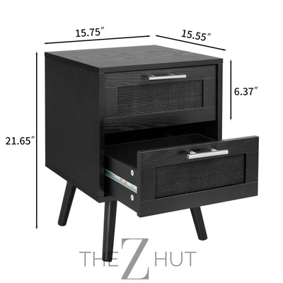 Finnhomy Nightstand, End Table, Side Table with 2 Hand Made Rattan Decorated Drawers, Nightstands Set of 2, Wood Accent Table with Storage for Bedroom, Natural, 2 Pack THE Z HUT