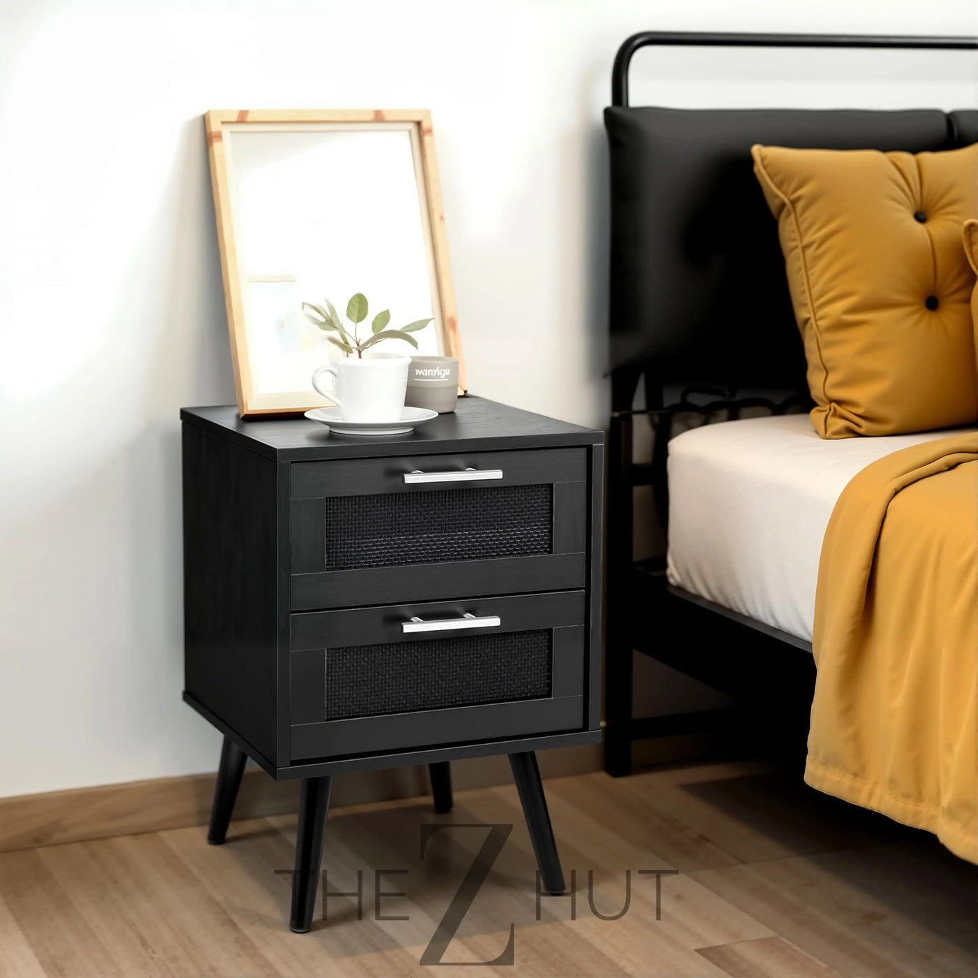 Finnhomy Nightstand, End Table, Side Table with 2 Hand Made Rattan Decorated Drawers, Nightstands Set of 2, Wood Accent Table with Storage for Bedroom, Natural, 2 Pack THE Z HUT