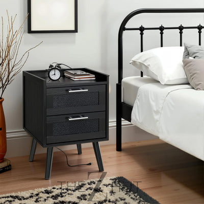 Finnhomy Nightstand, End Table, Side Table with 2 Hand Made Rattan Decorated Drawers, Nightstands Set of 2, Wood Accent Table with Storage for Bedroom, Natural, 2 Pack THE Z HUT