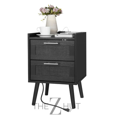 Finnhomy Nightstand, End Table, Side Table with 2 Hand Made Rattan Decorated Drawers, Nightstands Set of 2, Wood Accent Table with Storage for Bedroom, Natural, 2 Pack THE Z HUT