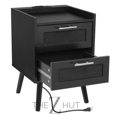 Finnhomy Nightstand, End Table, Side Table with 2 Hand Made Rattan Decorated Drawers, Nightstands Set of 2, Wood Accent Table with Storage for Bedroom, Natural, 2 Pack THE Z HUT
