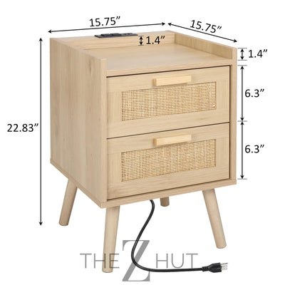 Finnhomy Nightstand, End Table, Side Table with 2 Hand Made Rattan Decorated Drawers, Nightstands Set of 2, Wood Accent Table with Storage for Bedroom, Natural, 2 Pack THE Z HUT