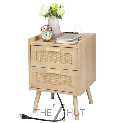 Finnhomy Nightstand, End Table, Side Table with 2 Hand Made Rattan Decorated Drawers, Nightstands Set of 2, Wood Accent Table with Storage for Bedroom, Natural, 2 Pack THE Z HUT