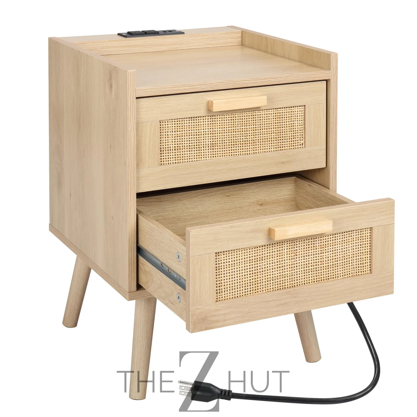 Finnhomy Nightstand, End Table, Side Table with 2 Hand Made Rattan Decorated Drawers, Nightstands Set of 2, Wood Accent Table with Storage for Bedroom, Natural, 2 Pack THE Z HUT