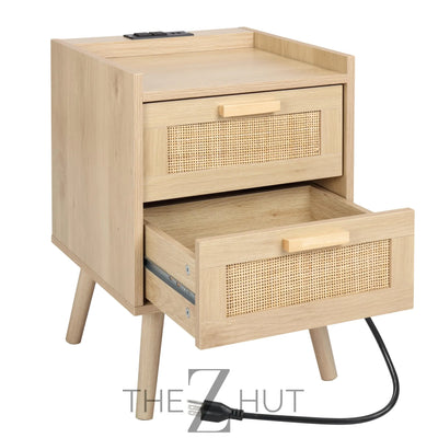 Finnhomy Nightstand, End Table, Side Table with 2 Hand Made Rattan Decorated Drawers, Nightstands Set of 2, Wood Accent Table with Storage for Bedroom, Natural, 2 Pack THE Z HUT