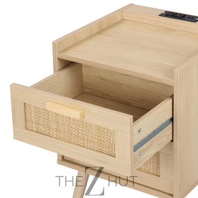 Finnhomy Nightstand, End Table, Side Table with 2 Hand Made Rattan Decorated Drawers, Nightstands Set of 2, Wood Accent Table with Storage for Bedroom, Natural, 2 Pack THE Z HUT