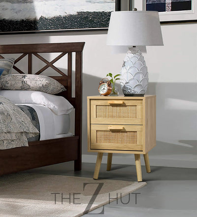Finnhomy Nightstand, End Table, Side Table with 2 Hand Made Rattan Decorated Drawers, Nightstands Set of 2, Wood Accent Table with Storage for Bedroom, Natural, 2 Pack THE Z HUT