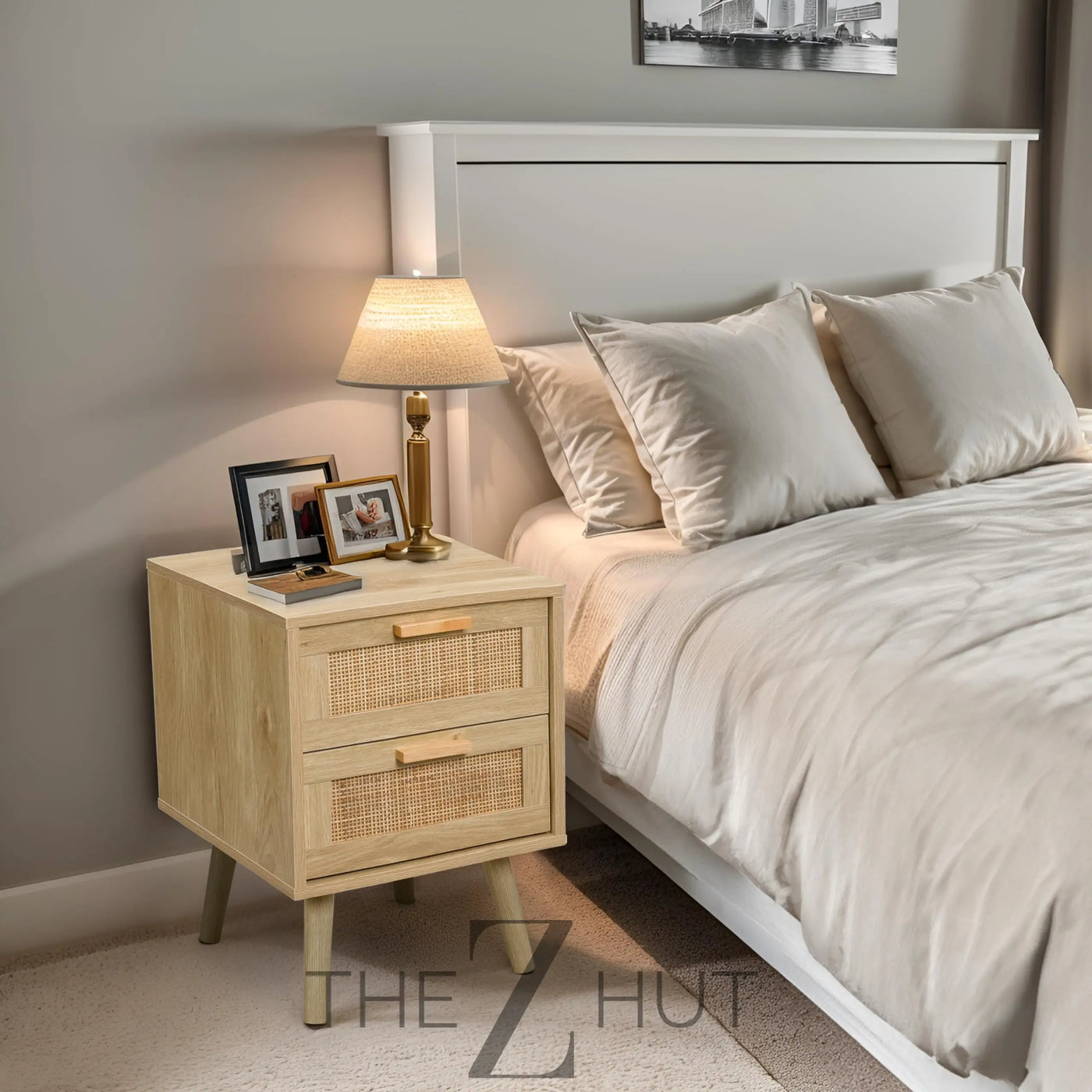Finnhomy Nightstand, End Table, Side Table with 2 Hand Made Rattan Decorated Drawers, Nightstands Set of 2, Wood Accent Table with Storage for Bedroom, Natural, 2 Pack THE Z HUT