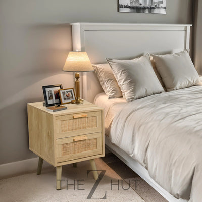 Finnhomy Nightstand, End Table, Side Table with 2 Hand Made Rattan Decorated Drawers, Nightstands Set of 2, Wood Accent Table with Storage for Bedroom, Natural, 2 Pack THE Z HUT