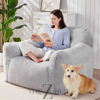 Giant Bean Bag Chair for Adults - Large Bean Bag Couch with Armrests, Bean Bag Sofa Stuffed High-Density Foam, Plush Lazy Sofa Comfy Chair, BeanBag Couch for Bedroom, Living Room (Light Grey) THE Z HUT
