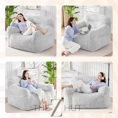 Giant Bean Bag Chair for Adults - Large Bean Bag Couch with Armrests, Bean Bag Sofa Stuffed High-Density Foam, Plush Lazy Sofa Comfy Chair, BeanBag Couch for Bedroom, Living Room (Light Grey) THE Z HUT