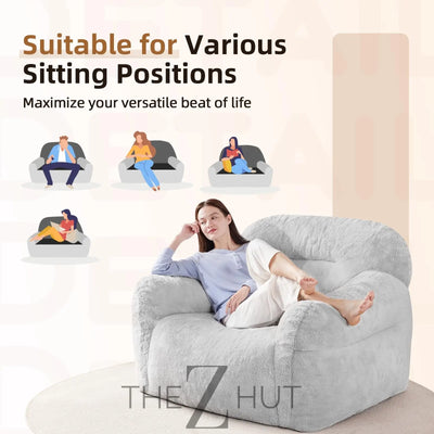 Giant Bean Bag Chair for Adults - Large Bean Bag Couch with Armrests, Bean Bag Sofa Stuffed High-Density Foam, Plush Lazy Sofa Comfy Chair, BeanBag Couch for Bedroom, Living Room (Light Grey) THE Z HUT