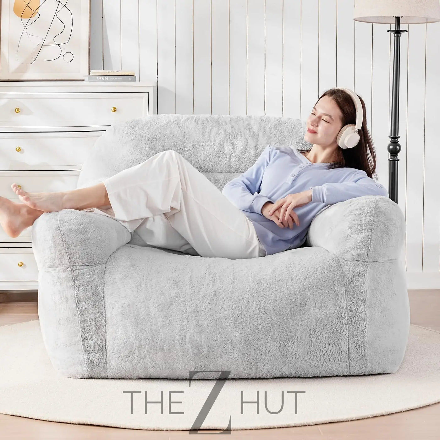 Giant Bean Bag Chair for Adults - Large Bean Bag Couch with Armrests, Bean Bag Sofa Stuffed High-Density Foam, Plush Lazy Sofa Comfy Chair, BeanBag Couch for Bedroom, Living Room (Light Grey) THE Z HUT