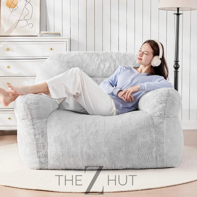 Giant Bean Bag Chair for Adults - Large Bean Bag Couch with Armrests, Bean Bag Sofa Stuffed High-Density Foam, Plush Lazy Sofa Comfy Chair, BeanBag Couch for Bedroom, Living Room (Light Grey) THE Z HUT