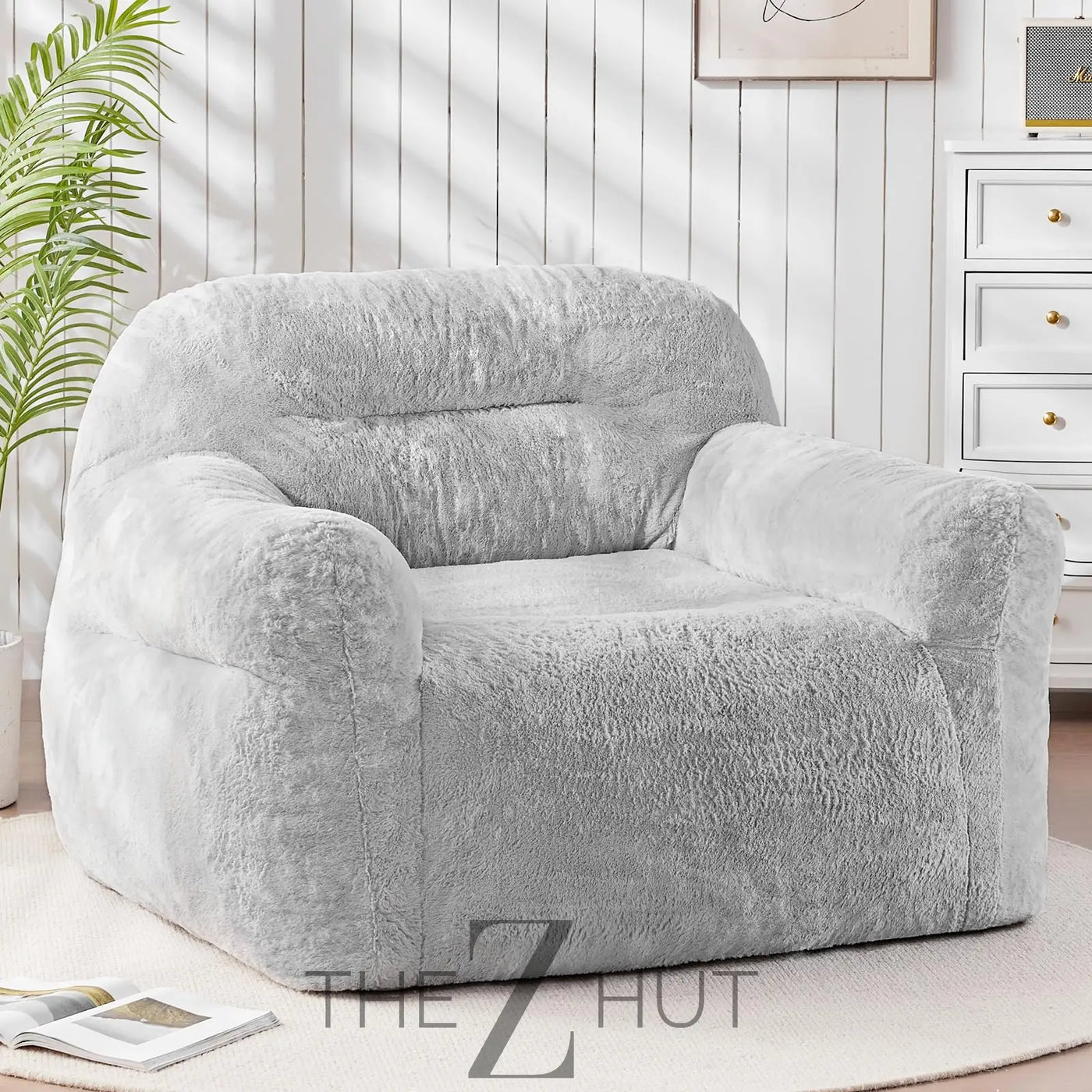 Giant Bean Bag Chair for Adults - Large Bean Bag Couch with Armrests, Bean Bag Sofa Stuffed High-Density Foam, Plush Lazy Sofa Comfy Chair, BeanBag Couch for Bedroom, Living Room (Light Grey) THE Z HUT