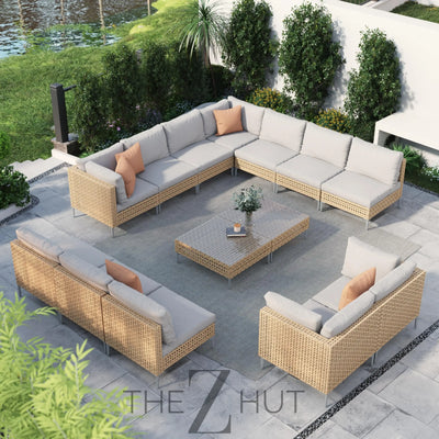 Grand patio 7-Piece Wicker Patio Furniture Set, Boho Outdoor Conversation Set Sectional Sofa with Water Resistant Thick Cushions and Coffee Table, Beige THE Z HUT