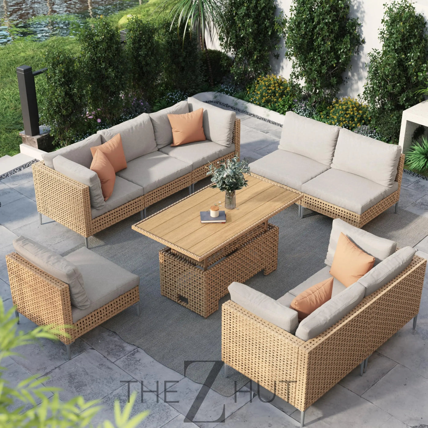 Grand patio 7-Piece Wicker Patio Furniture Set, Boho Outdoor Conversation Set Sectional Sofa with Water Resistant Thick Cushions and Coffee Table, Beige THE Z HUT