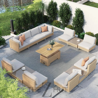Grand patio 7-Piece Wicker Patio Furniture Set, Boho Outdoor Conversation Set Sectional Sofa with Water Resistant Thick Cushions and Coffee Table, Beige THE Z HUT