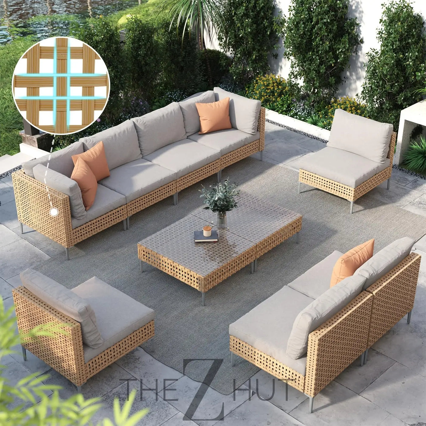 Grand patio 7-Piece Wicker Patio Furniture Set, Boho Outdoor Conversation Set Sectional Sofa with Water Resistant Thick Cushions and Coffee Table, Beige THE Z HUT