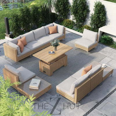 Grand patio 7-Piece Wicker Patio Furniture Set, Boho Outdoor Conversation Set Sectional Sofa with Water Resistant Thick Cushions and Coffee Table, Beige THE Z HUT