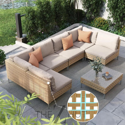 Grand patio 7-Piece Wicker Patio Furniture Set, Boho Outdoor Conversation Set Sectional Sofa with Water Resistant Thick Cushions and Coffee Table, Beige THE Z HUT