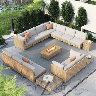 Grand patio 7-Piece Wicker Patio Furniture Set, Boho Outdoor Conversation Set Sectional Sofa with Water Resistant Thick Cushions and Coffee Table, Beige THE Z HUT
