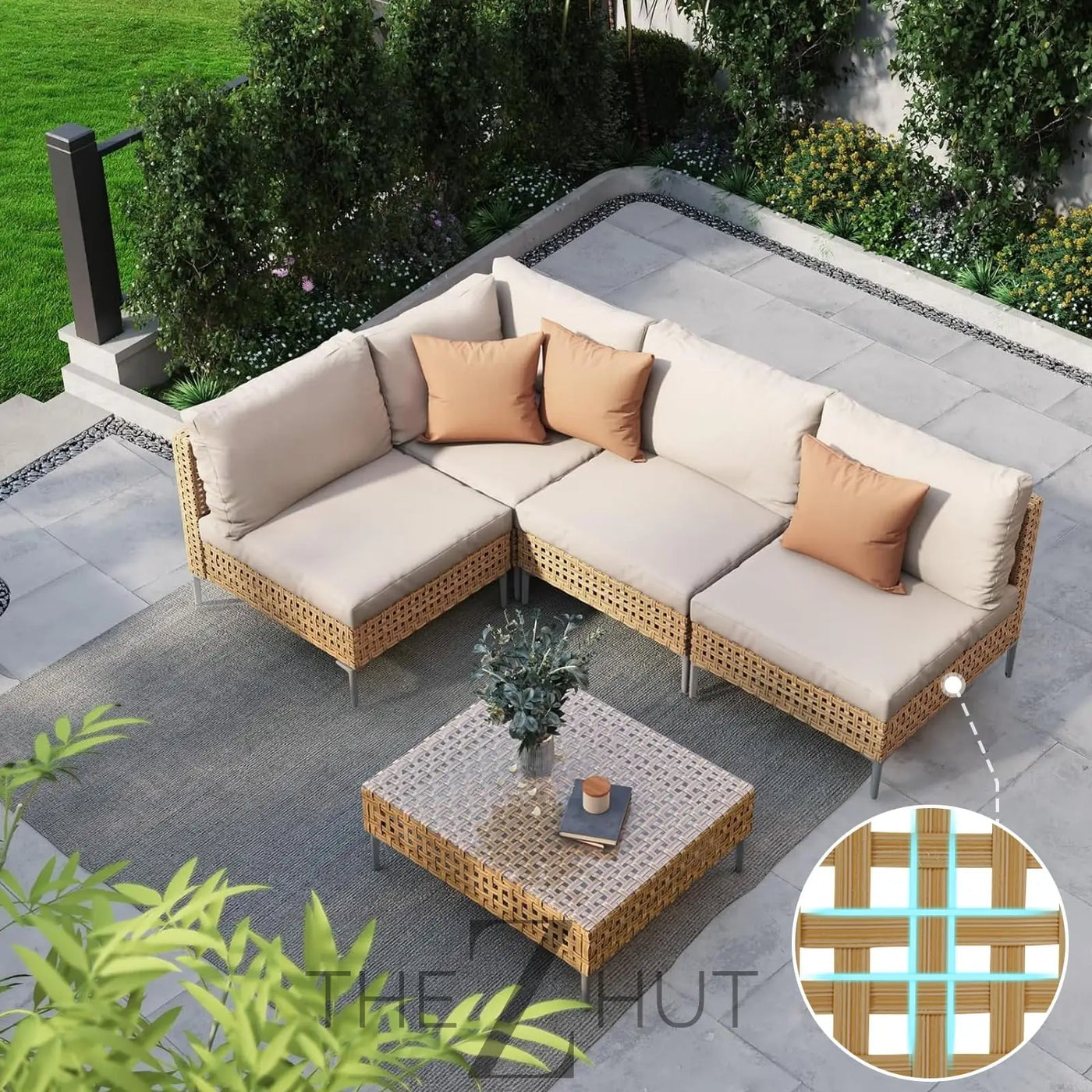 Grand patio 7-Piece Wicker Patio Furniture Set, Boho Outdoor Conversation Set Sectional Sofa with Water Resistant Thick Cushions and Coffee Table, Beige THE Z HUT